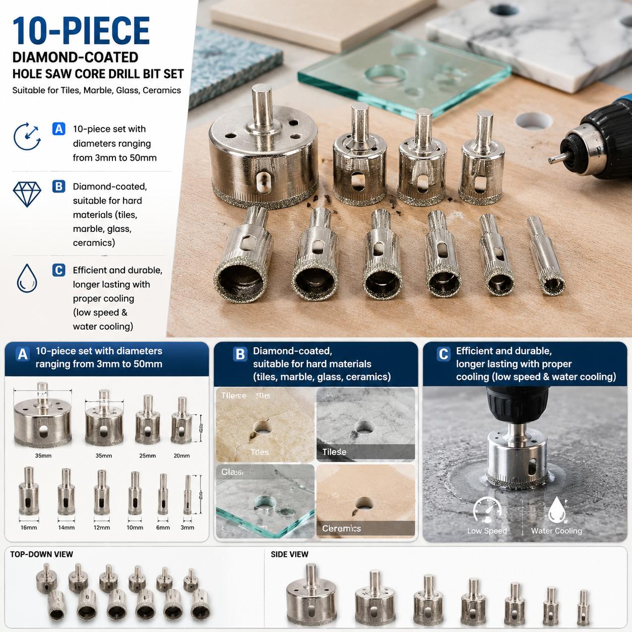 Diamond Coated Drill Bits Set  - огляд і ціна Reciprocating Saw Attachment Drill