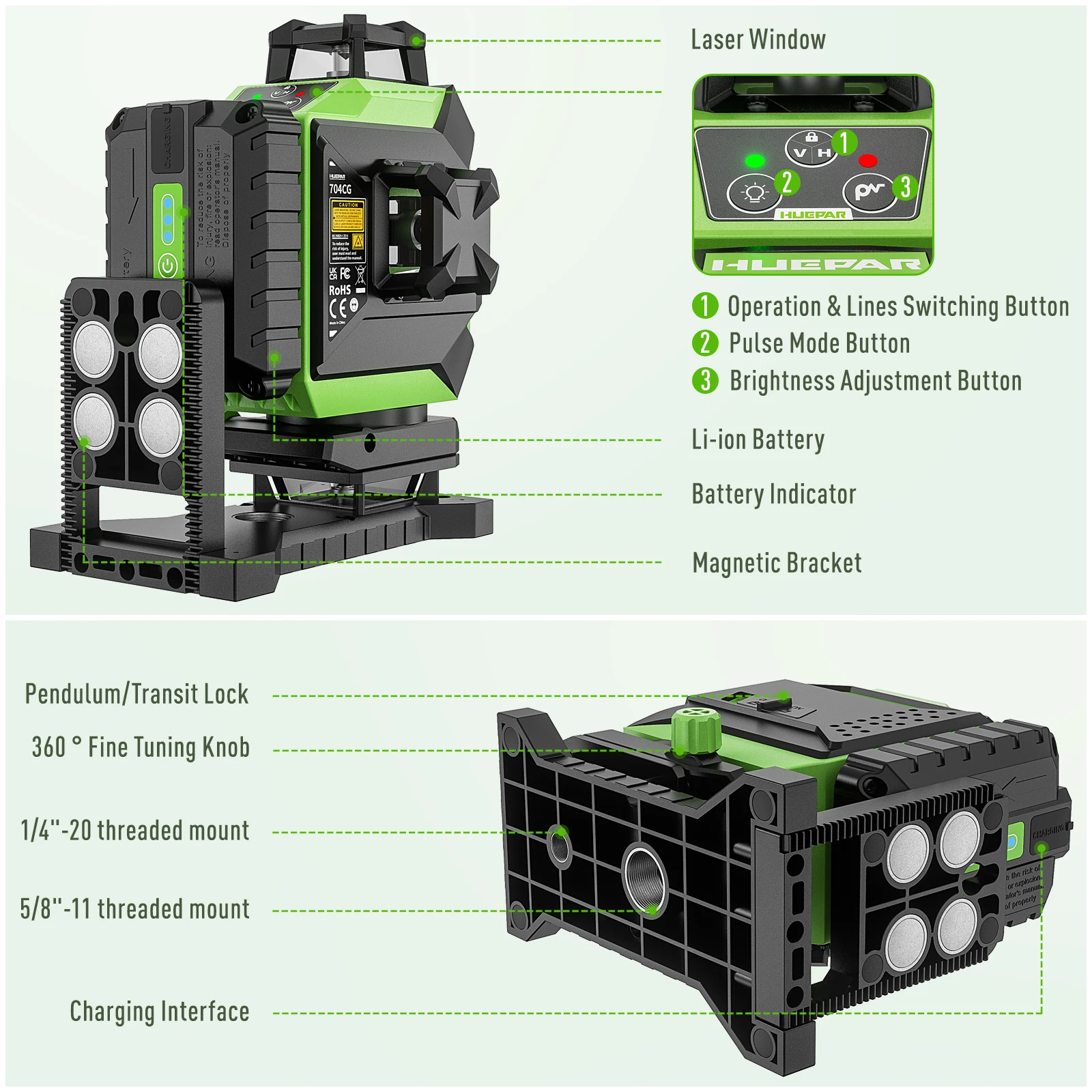 Huepar 704CG Digital 4D 16-Lin - огляд і ціна Laser Level 16 Lines 4D Green